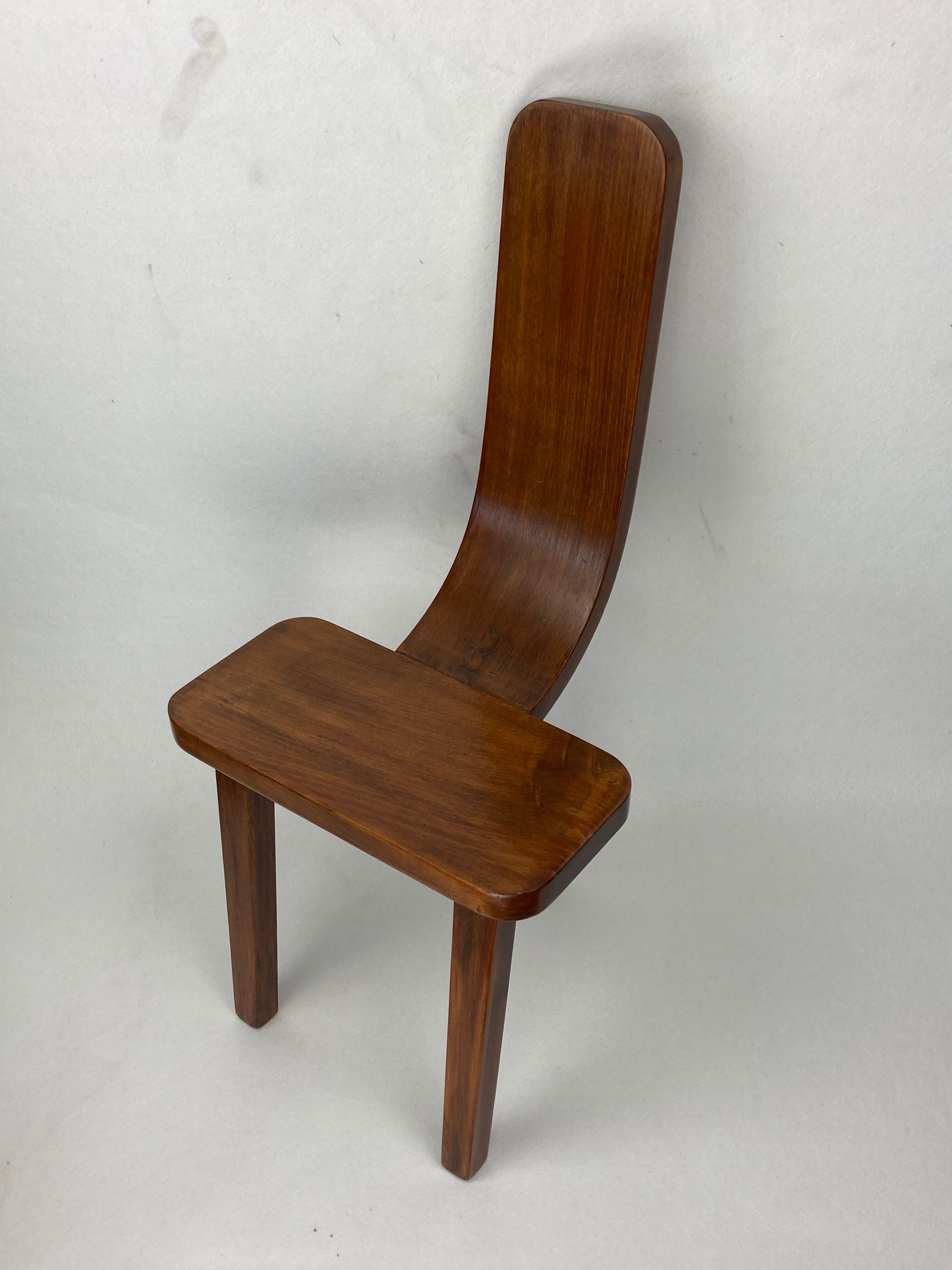 Brutalist low tripod milking stool or side chair Spain ca 1950s