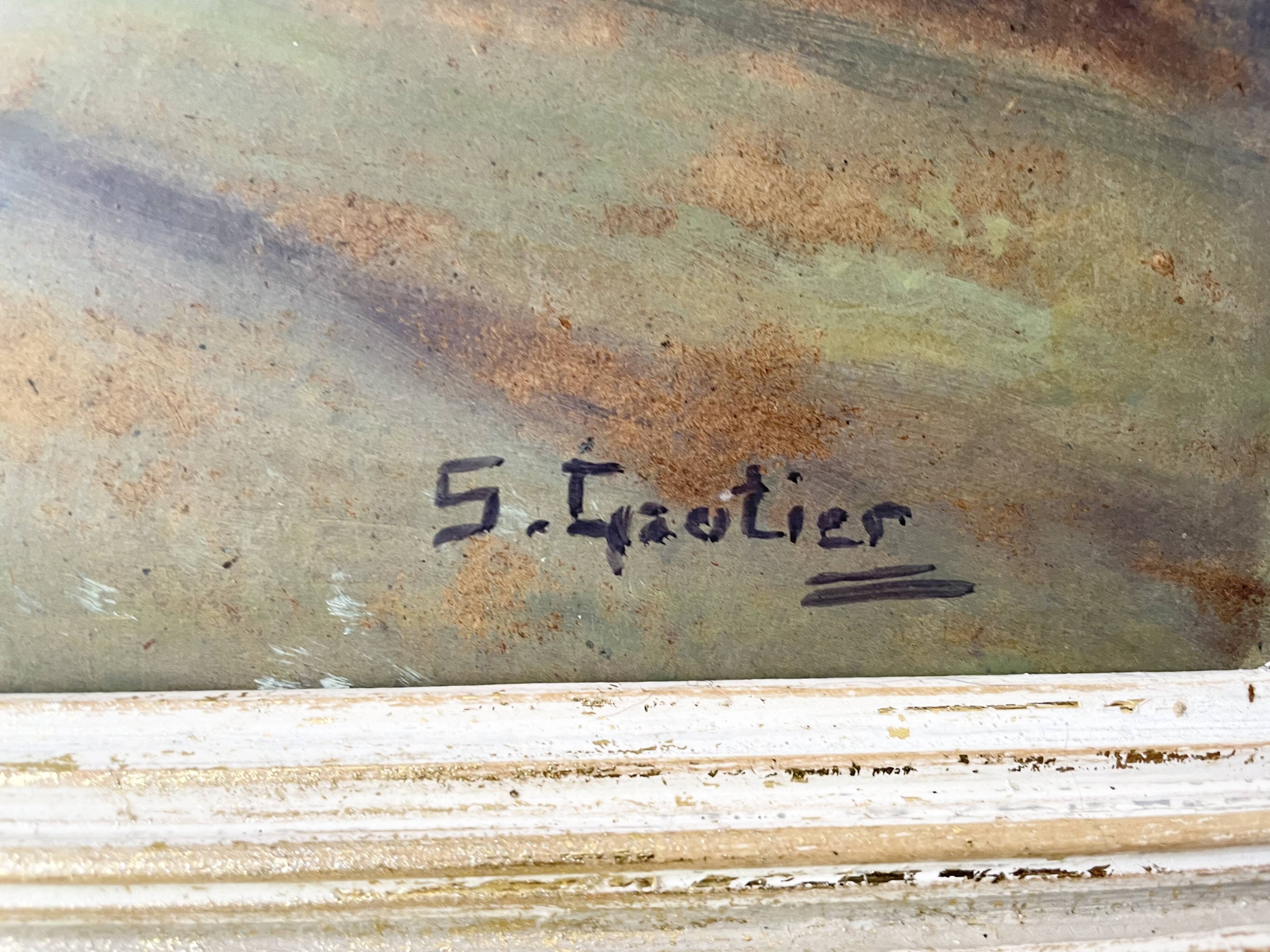 Antique painting of a forest landscape signed S.Gautier