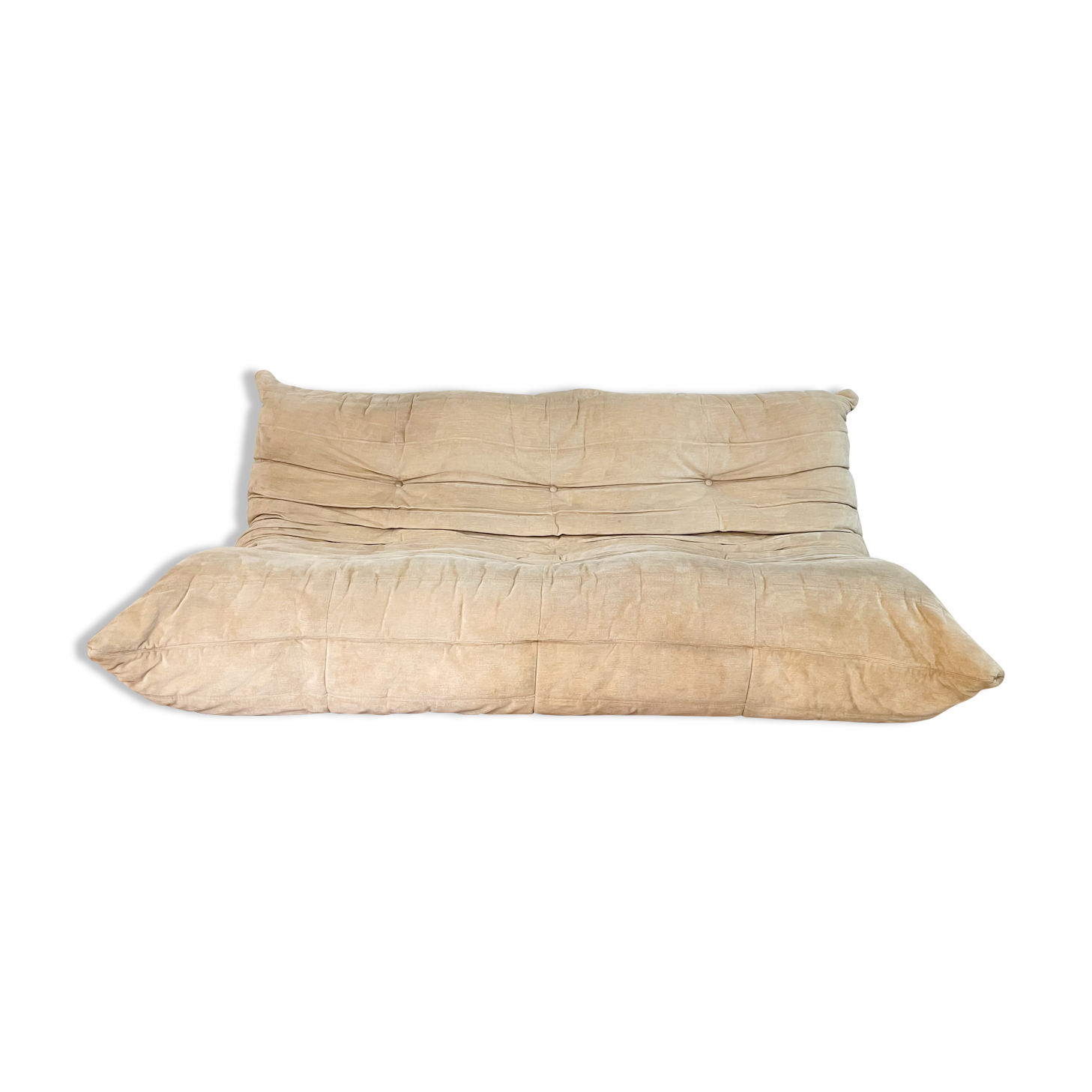 Togo sofa 3 places by Michel Ducaroy in beige velvet