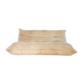 Togo sofa 3 places by Michel Ducaroy in beige velvet