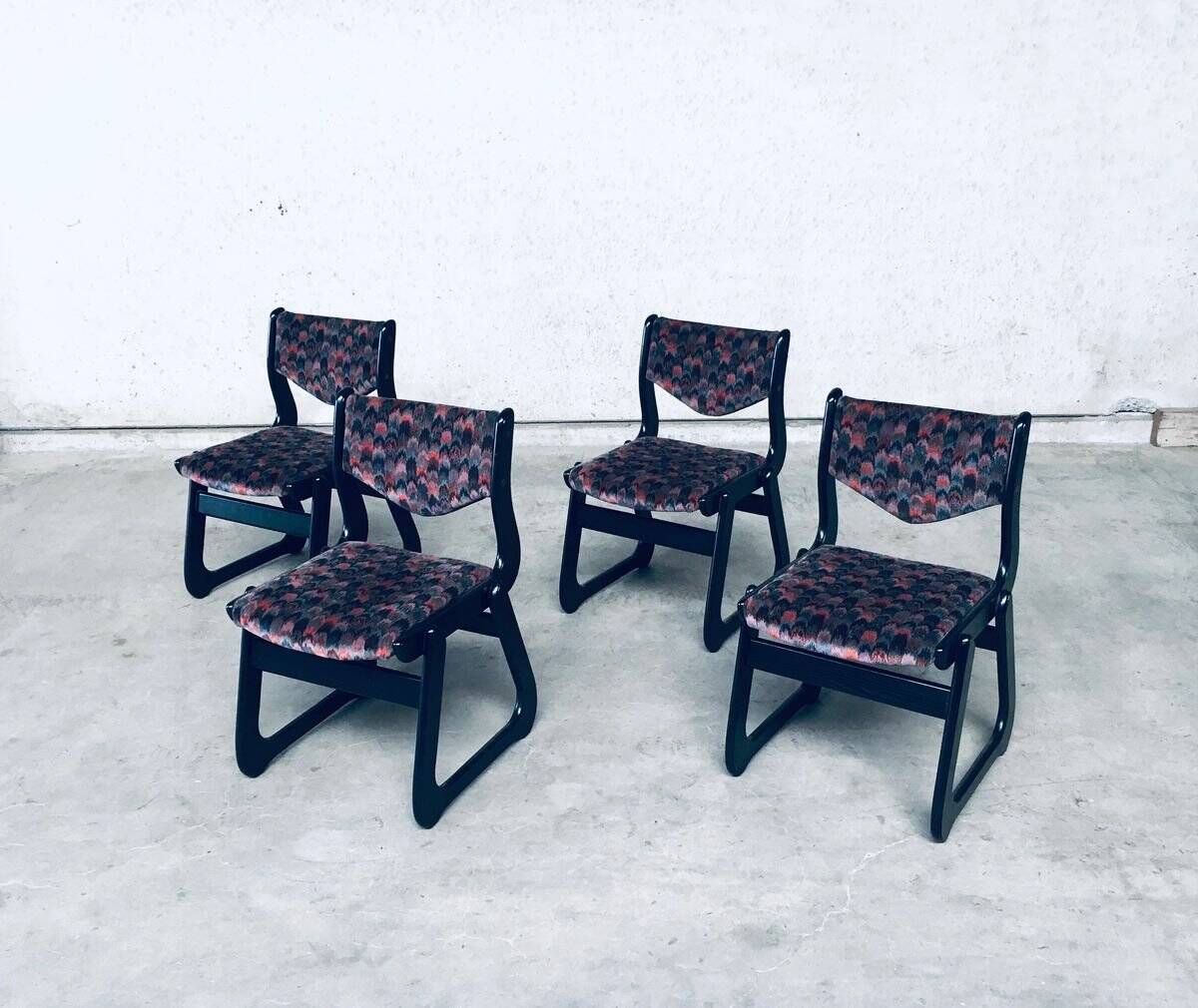 Mid-Century Modern Black Stained Wood Dining Chairs, 1970s, Set of 4