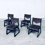 Mid-Century Modern Black Stained Wood Dining Chairs, 1970s, Set of 4