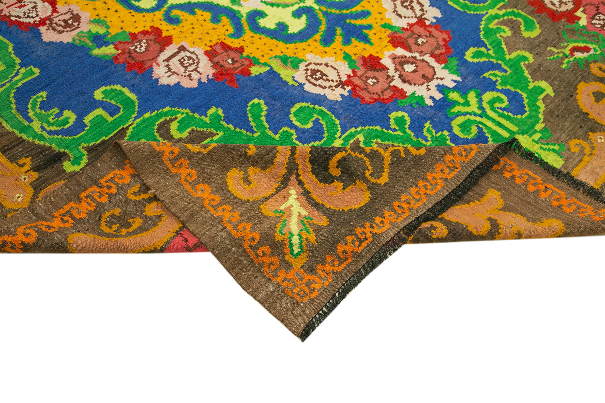 Hand-knotted vintage rose brown kilim 210 cm x 313 cm