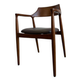Chaise de salle à manger courbée en bois avec assise en cuir marron