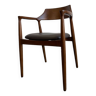 Chaise de salle à manger courbée en bois avec assise en cuir marron