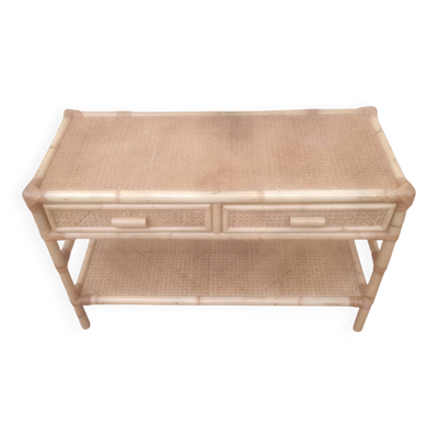 Table basse bambou et cannage