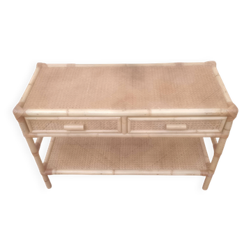 Table basse bambou et cannage