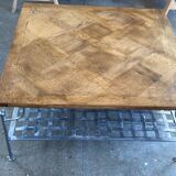 Coffee table in oak (Versailles panel) and wrought iron