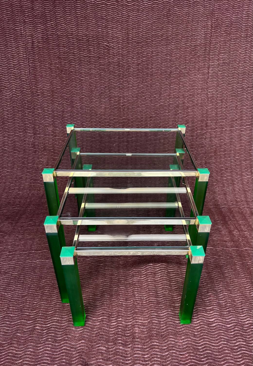 Ensemble de 3 tables gigogne vintage 1970 hollywood regency metal dore