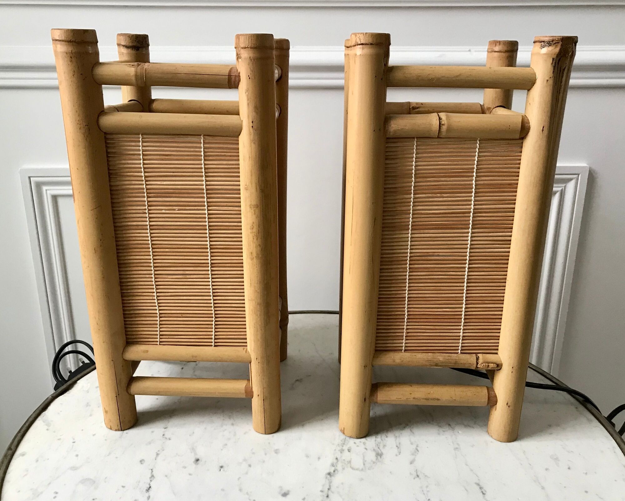 Pair of bedside lamps in rattan bamboo 70s
