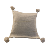 White cushion cover with pom poms