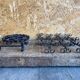 Service Table Under Plate + 12 Old Forged Iron Knife Holders Black