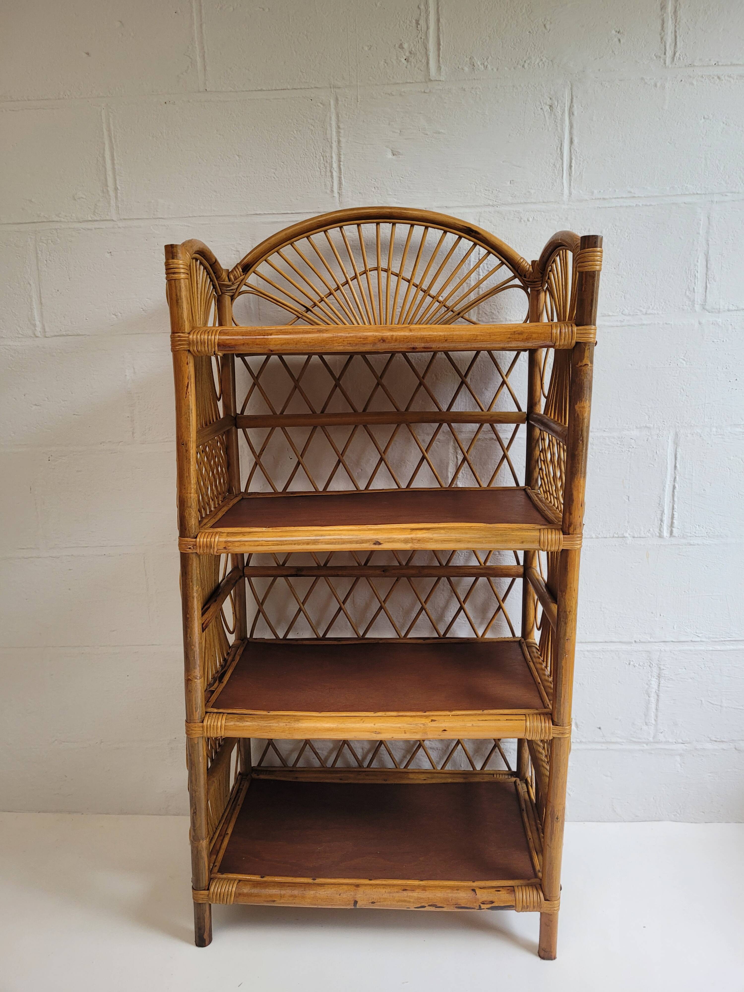 Vintage rattan bookcase shelf