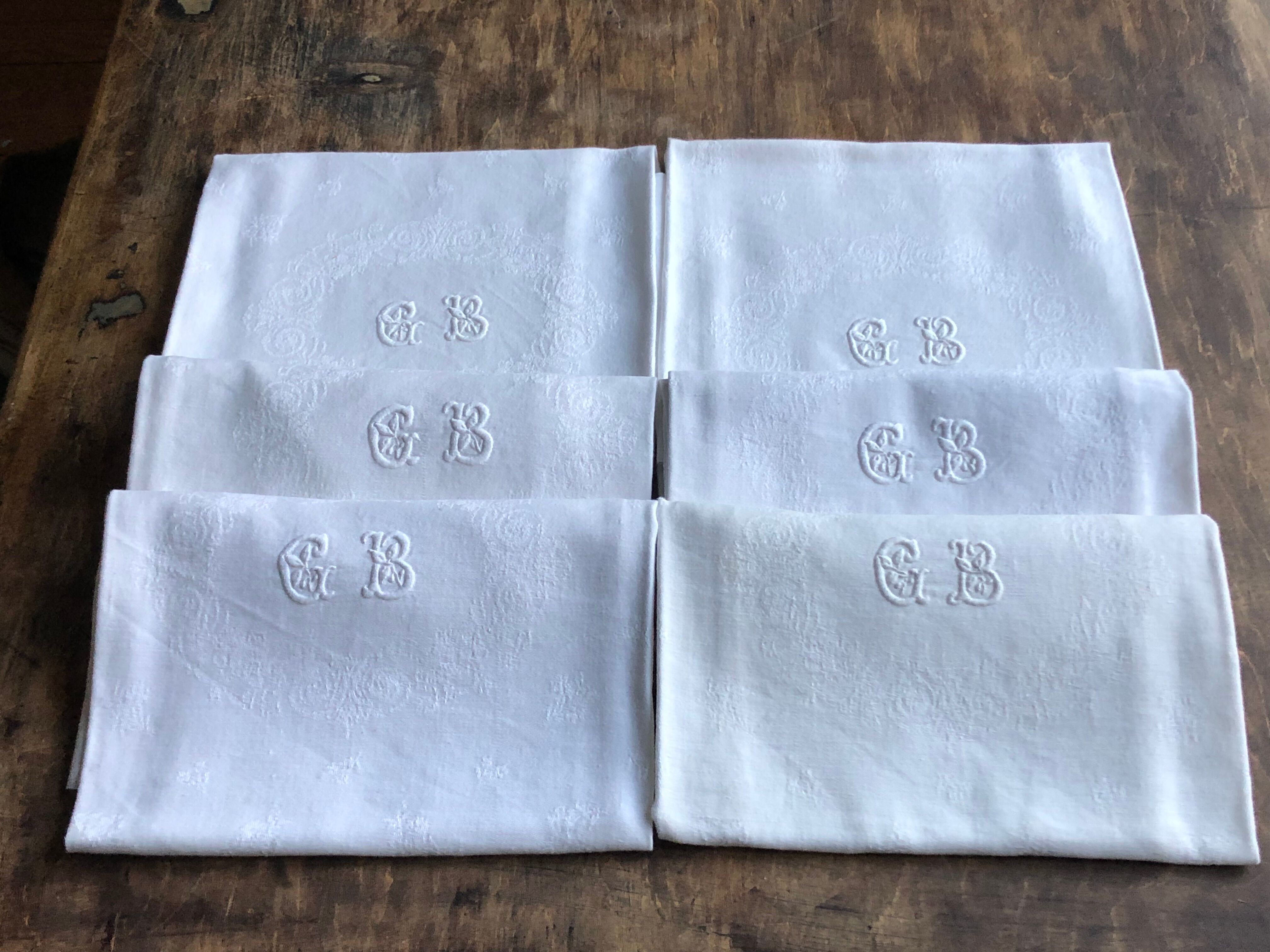 6 napkins, cotton damask, monogram