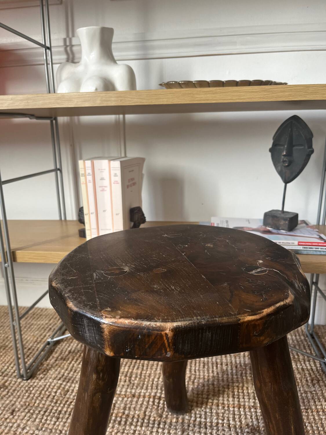 Brutalist wooden tripod stool