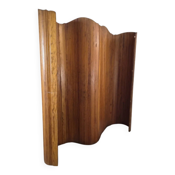 Grand paravent pliant français en pin, séparateur de pièce, années 1950, attribué à Baumann