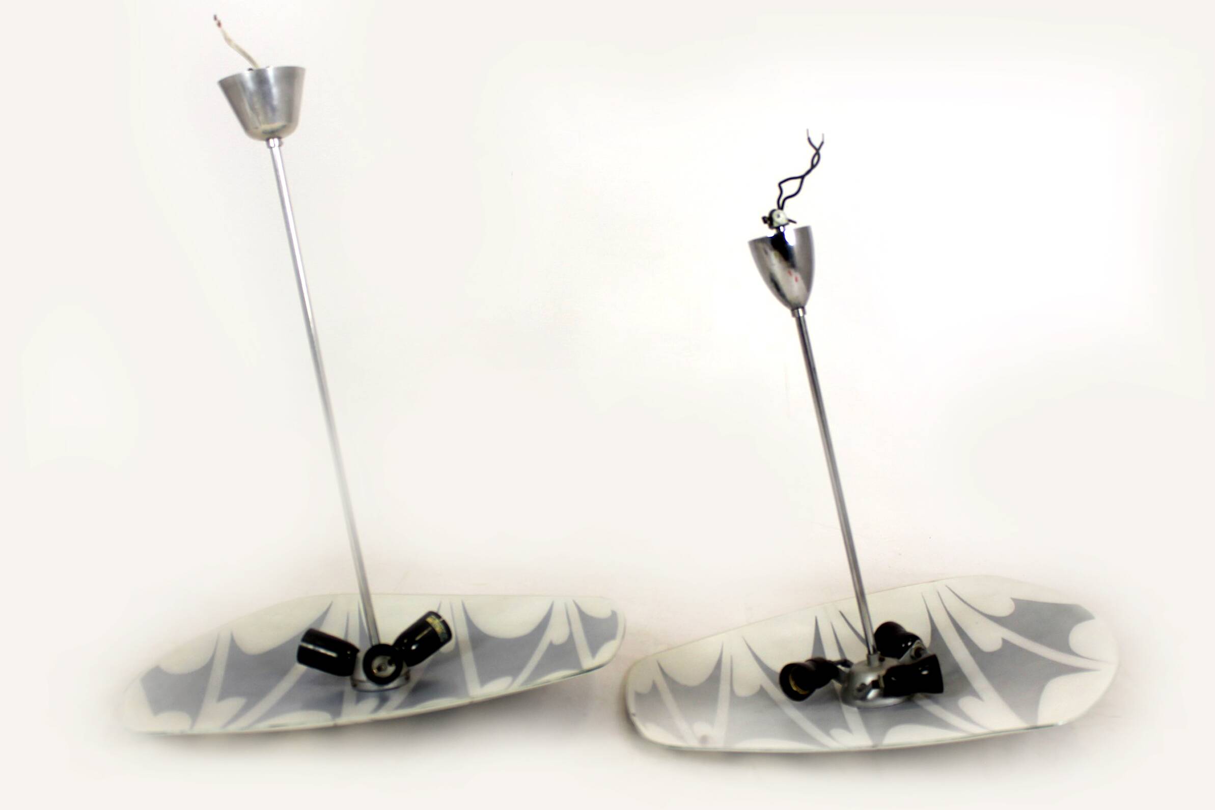 Large Vintage Czechoslovakian Opaline Glass Pendant Lights, 1970s, Set of 2