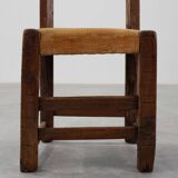 Chaise d'appoint espagnole en chêne sculpté et assise en velours, XIXe siècle