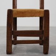 19th Century Spanish Hand-Carved oak Side Chair with Velour Seat
