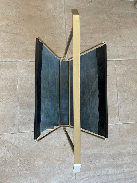 Gold and leather metal magazine rack 1950