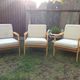 Vintage Scandinavian bench and armchairs of 4 pieces, 1 bench and 3 armchairs.