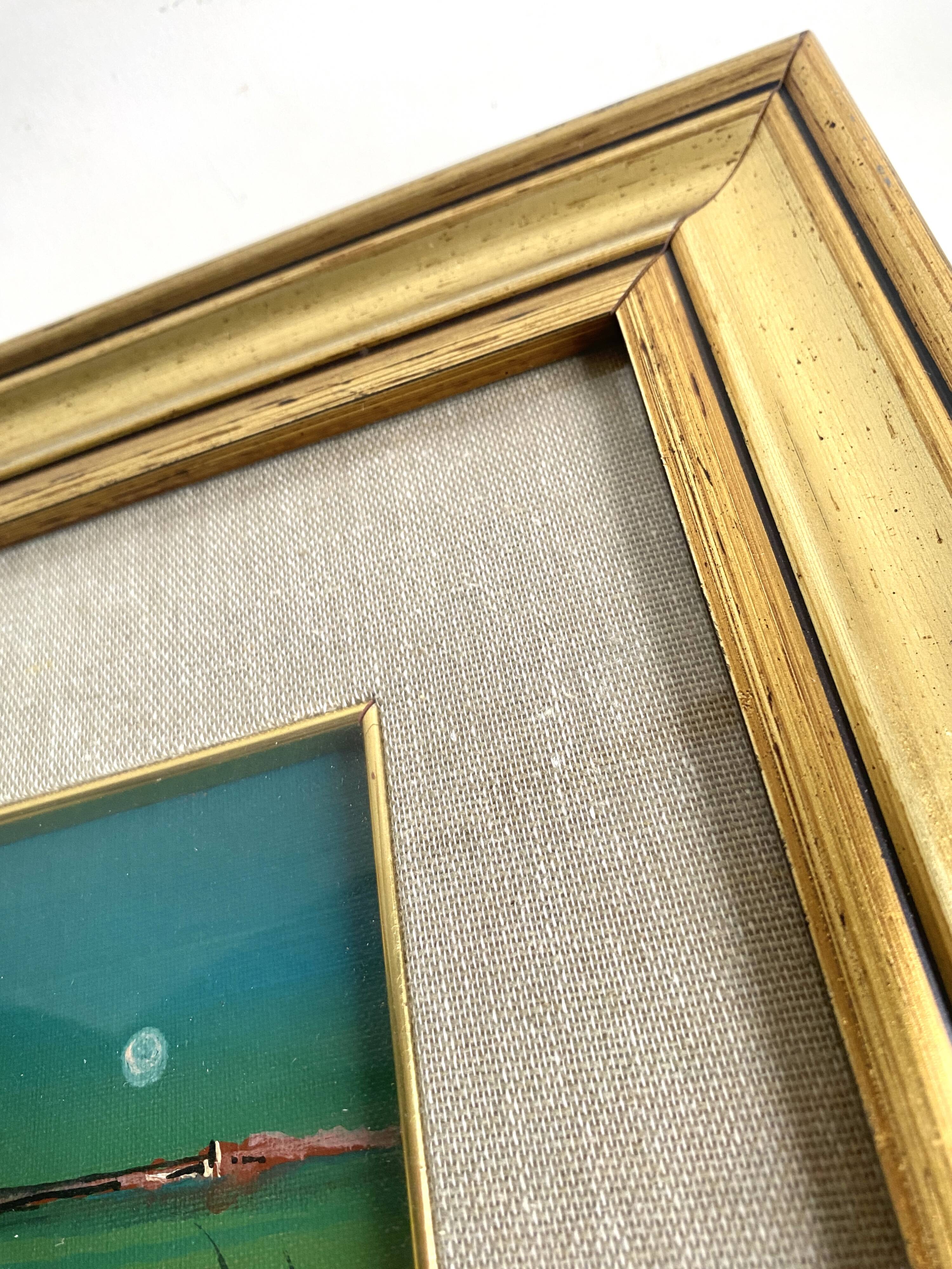 Huile 1990 sous verre cadre bois