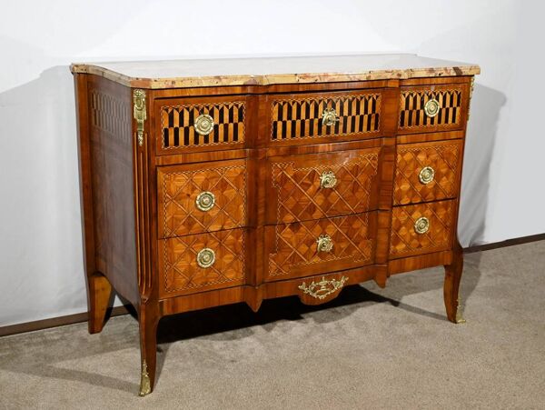 Commode en Bois de Rose et Acajou, style Transition Louis XV / Louis XVI – Fin XIXe