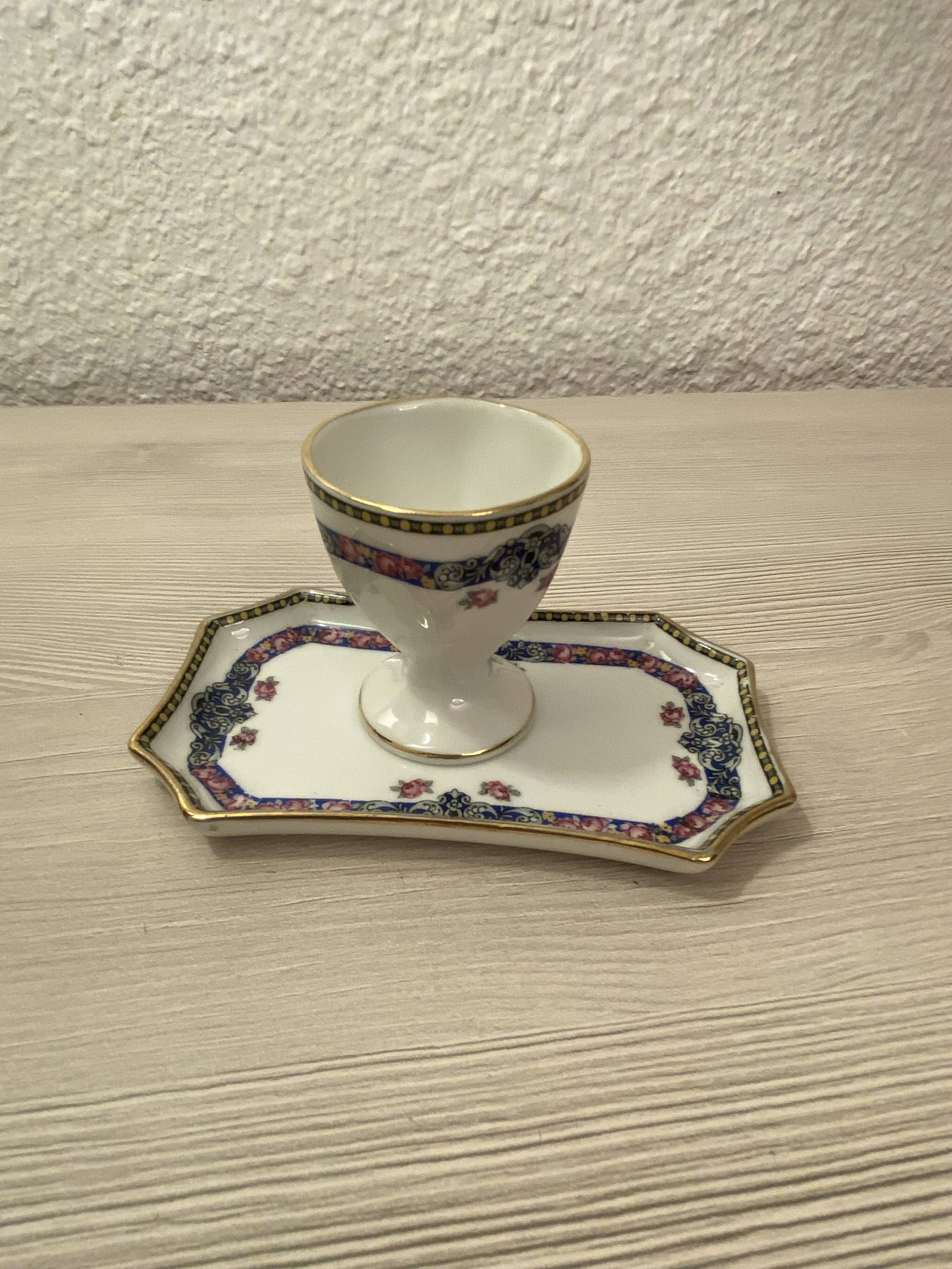 Coquetier and its Limoges Art Deco earthenware tray