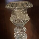 pair of cut glass candlesticks with lion and ram head decor, late 19th century