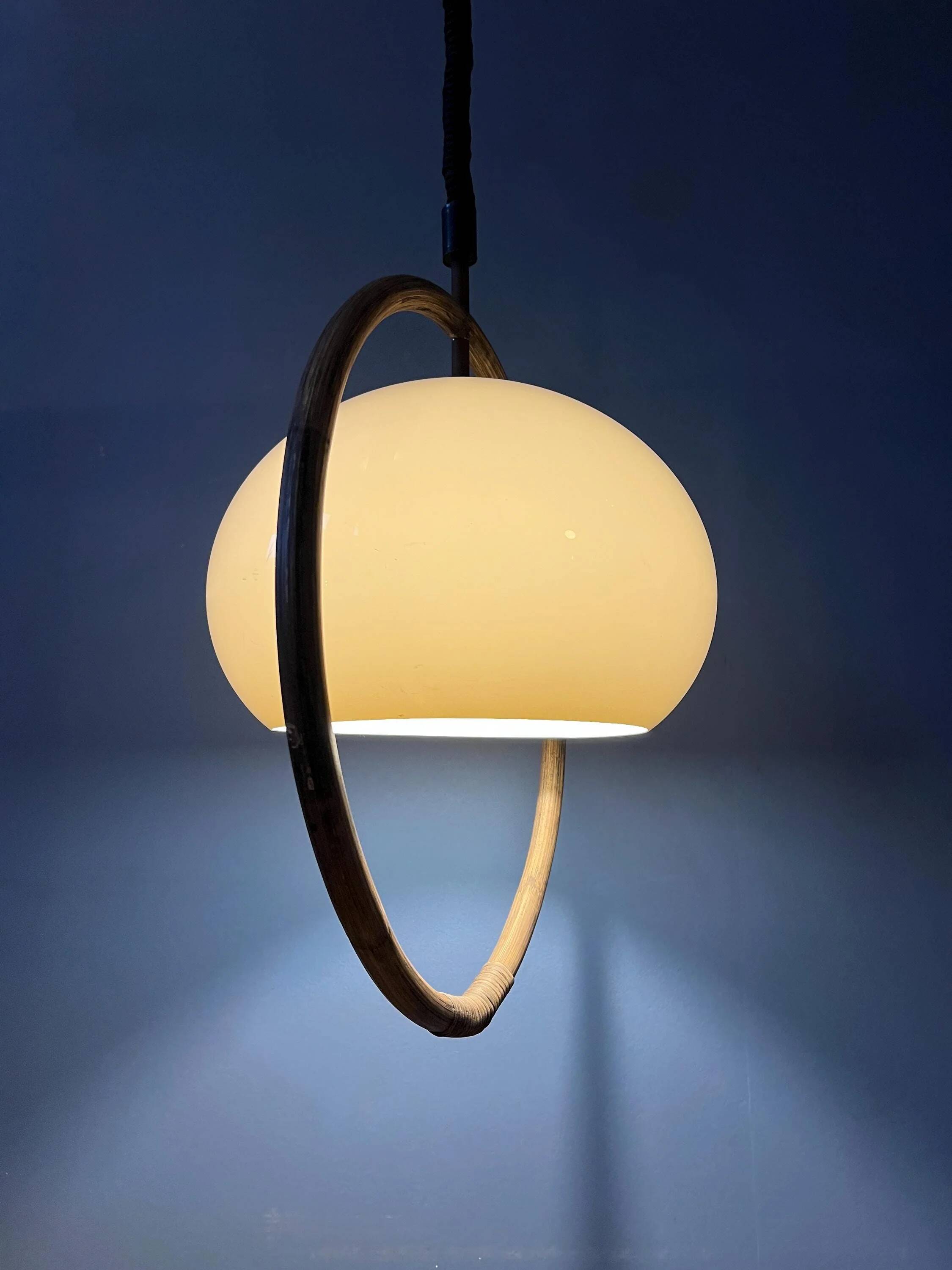 Space Age mushroom pendant light in bamboo Dijkstra Mid Century