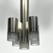 Sciolari geometric chrome and plexiglass 5 lights chandelier. Italy 1970s