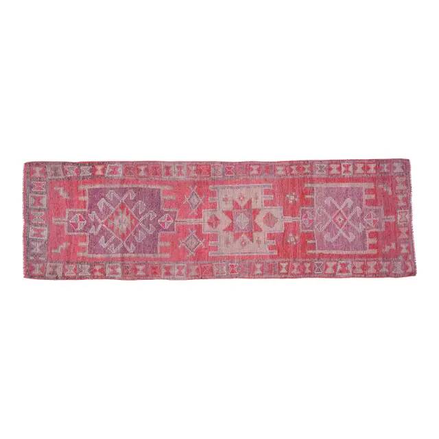 Vintage Turkish Vintage Oushak Pink Purple Runner Rug 88x291