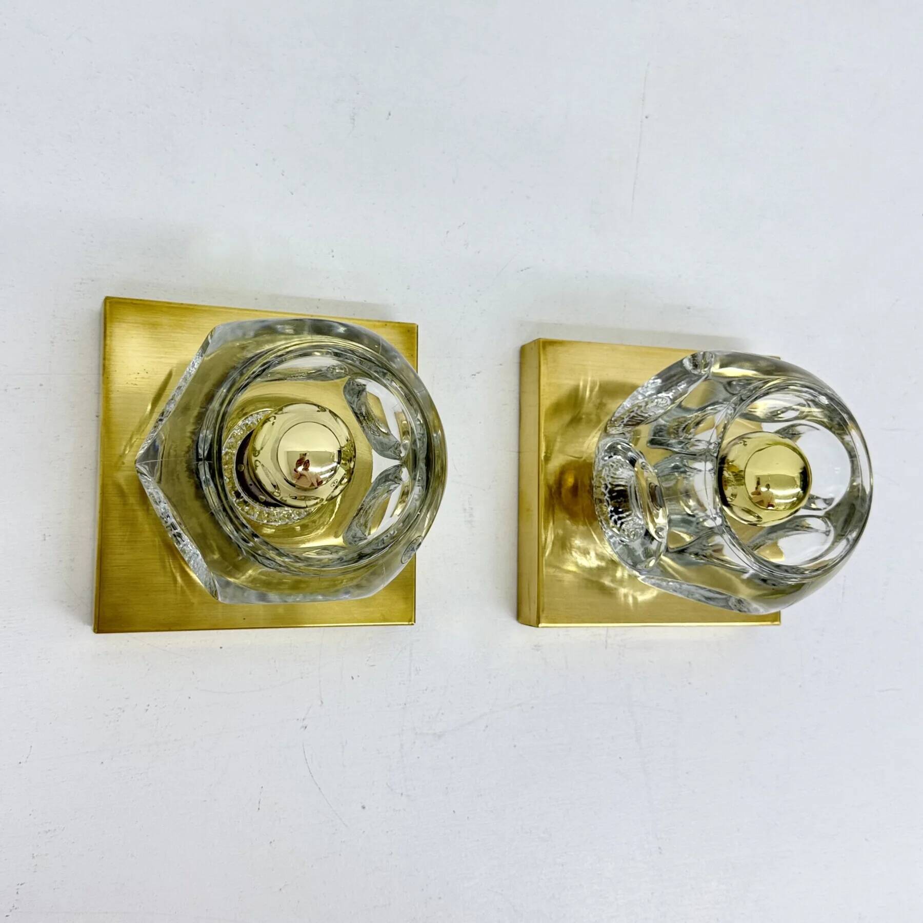 Pair of Peil & Putzler ice cube glass wall lamps, 1970s
