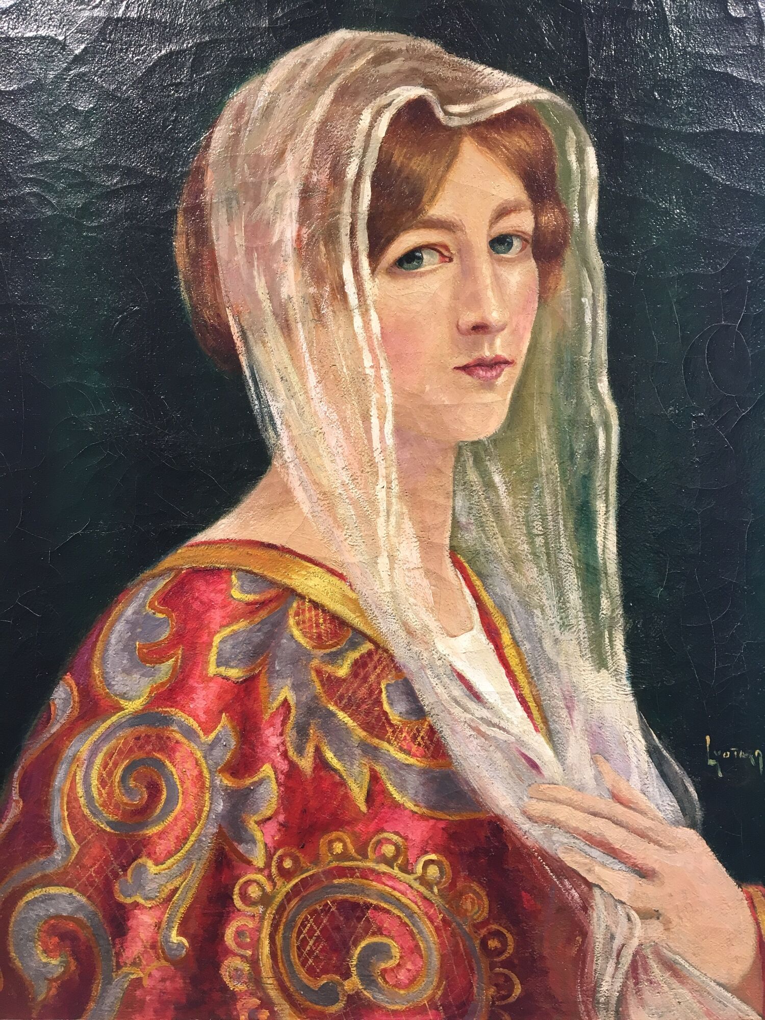 Portrait of a young woman in white scarf