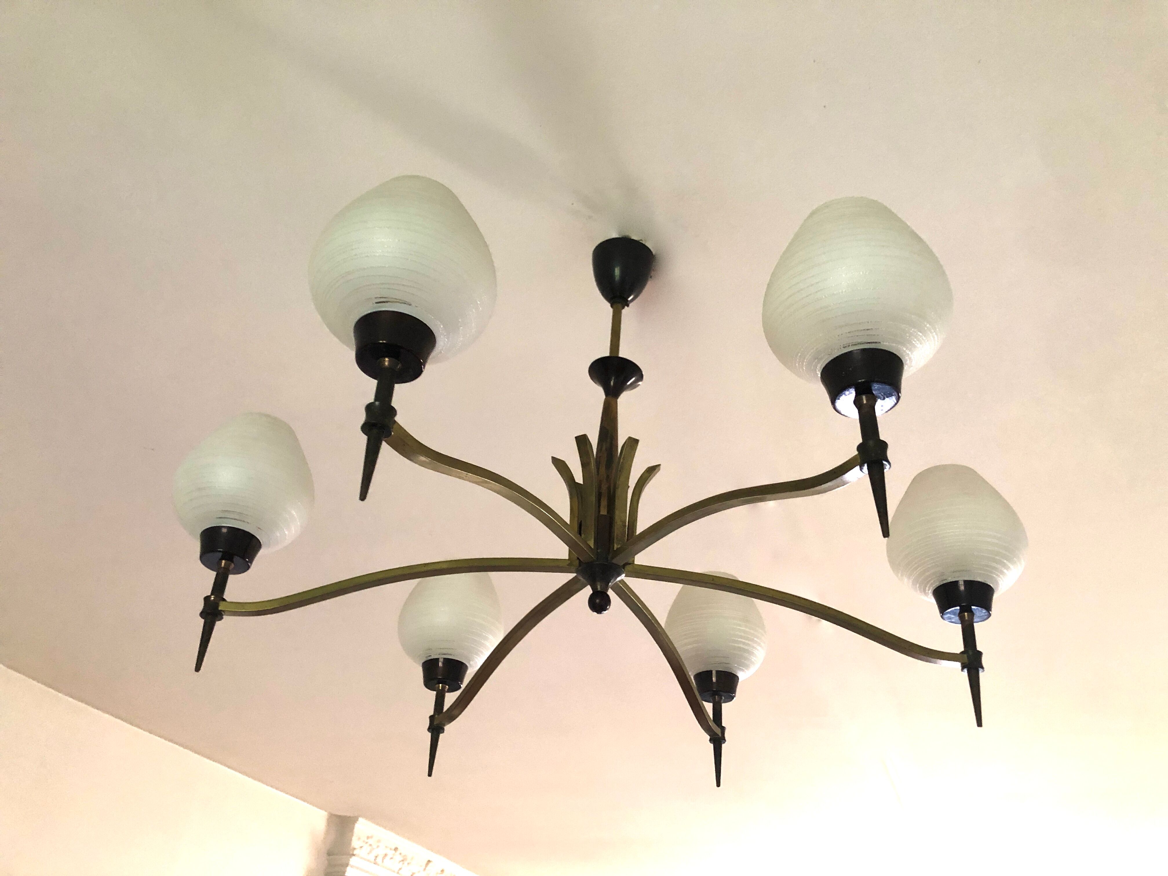 Modernist chandelier with 6 torches 1950