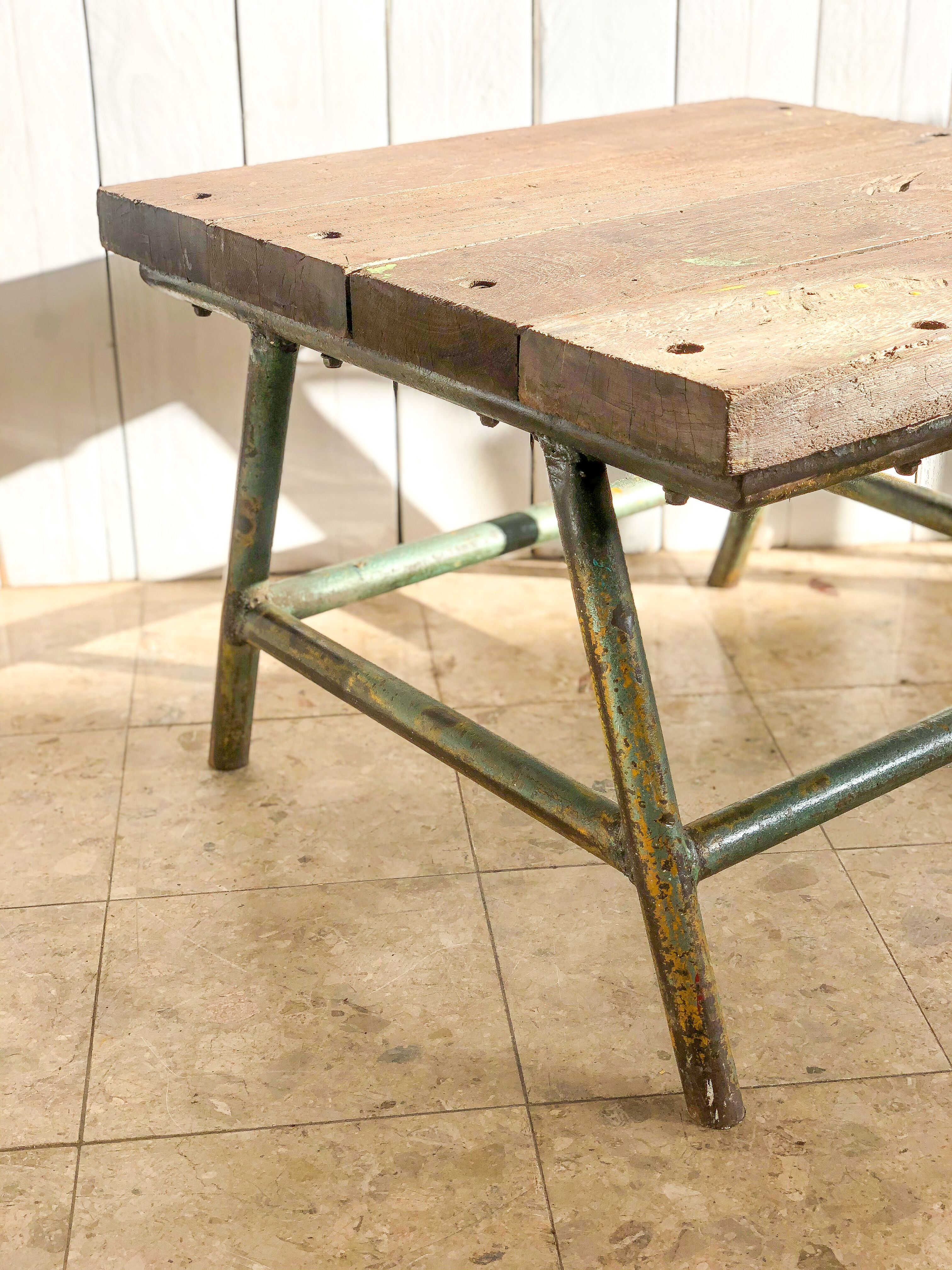 Industrial coffee table patina green