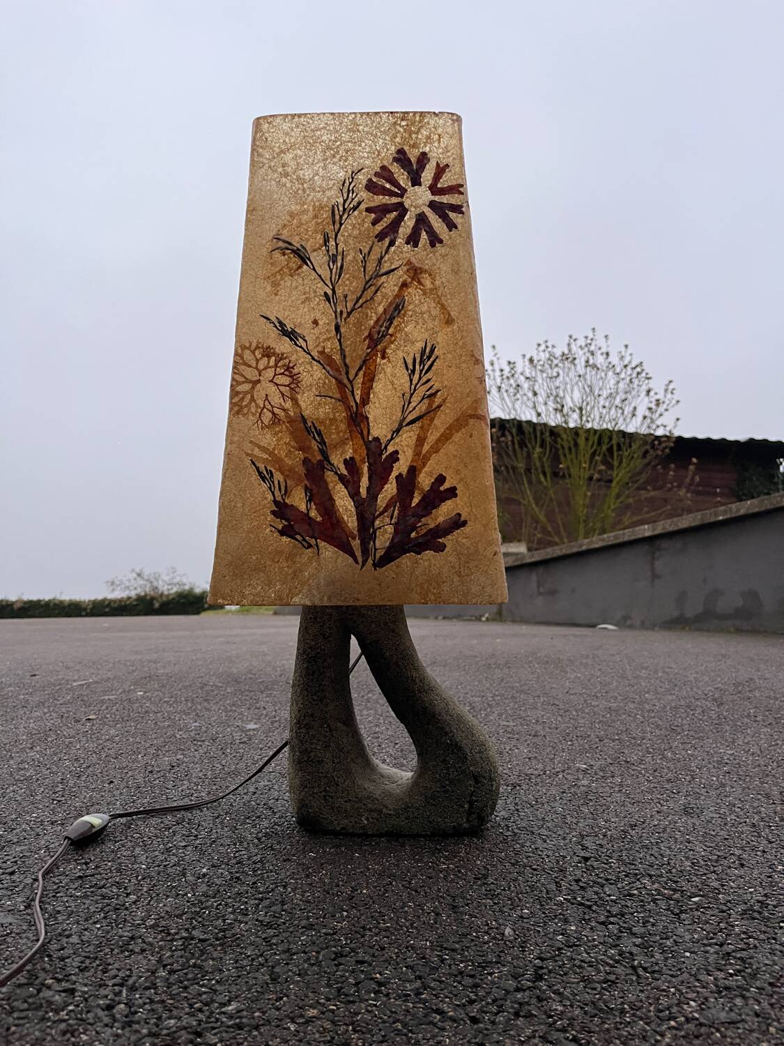 Vintage ceramic lamp Accolay resin lampshade herbarium