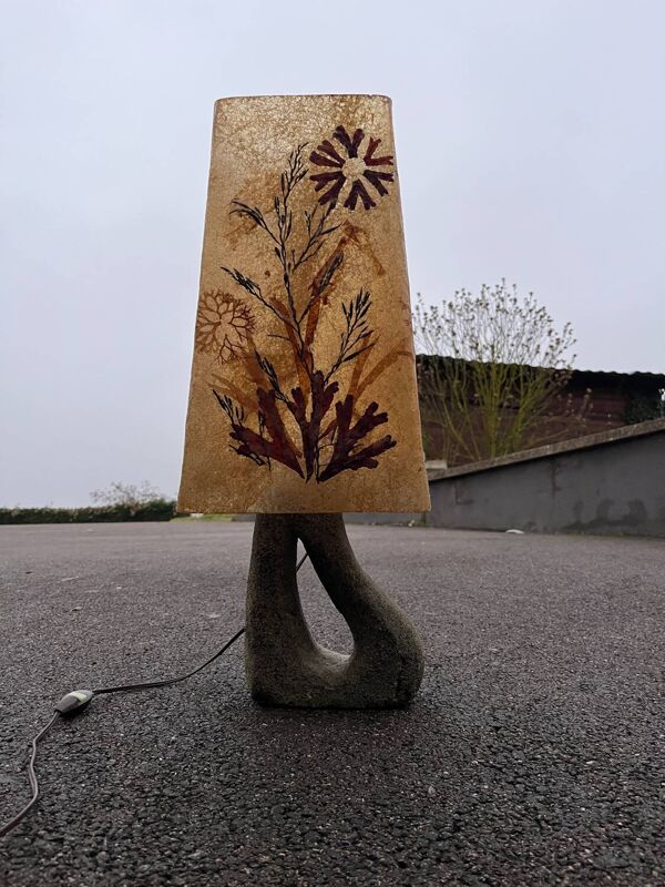 Lampe vintage céramique accolay abat jour résine herbier