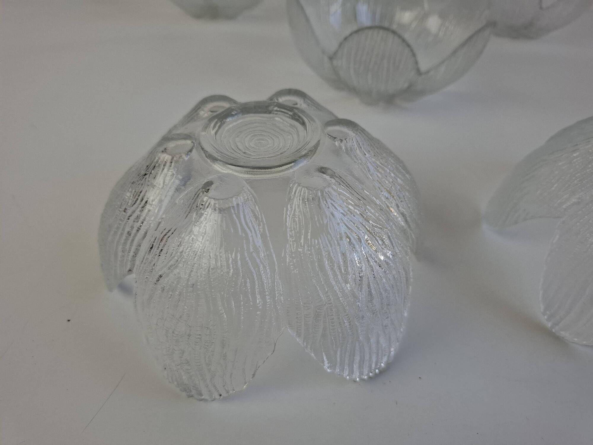Set of 6 Bohemia Glass Flower Dessert Bowls, Czechoslovakia, circa 1960