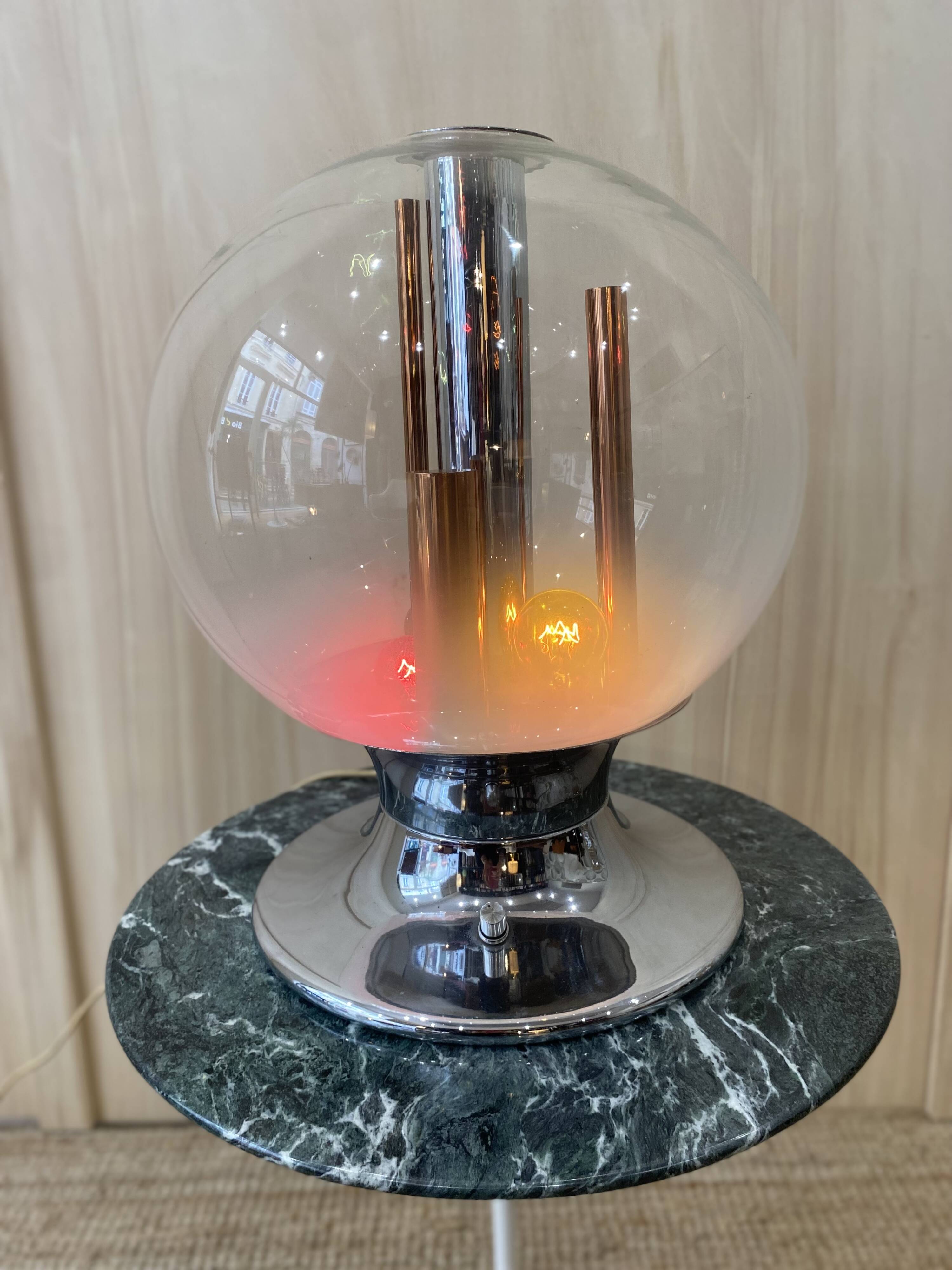 Lampe de Bureau en Verre et Chrome de Selenova, Italie, 1970