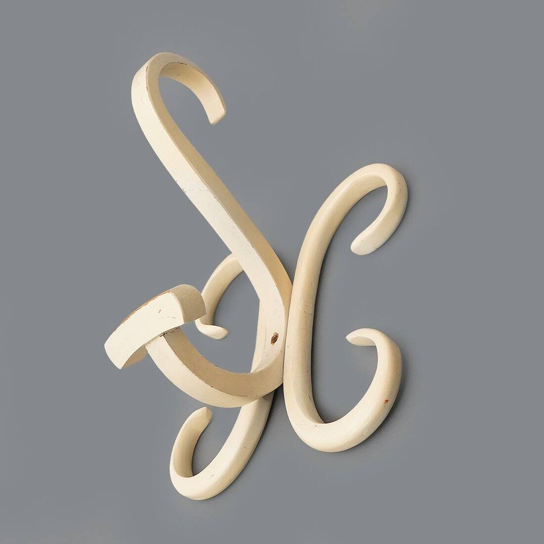 Curved white wooden coat hook, 1960s