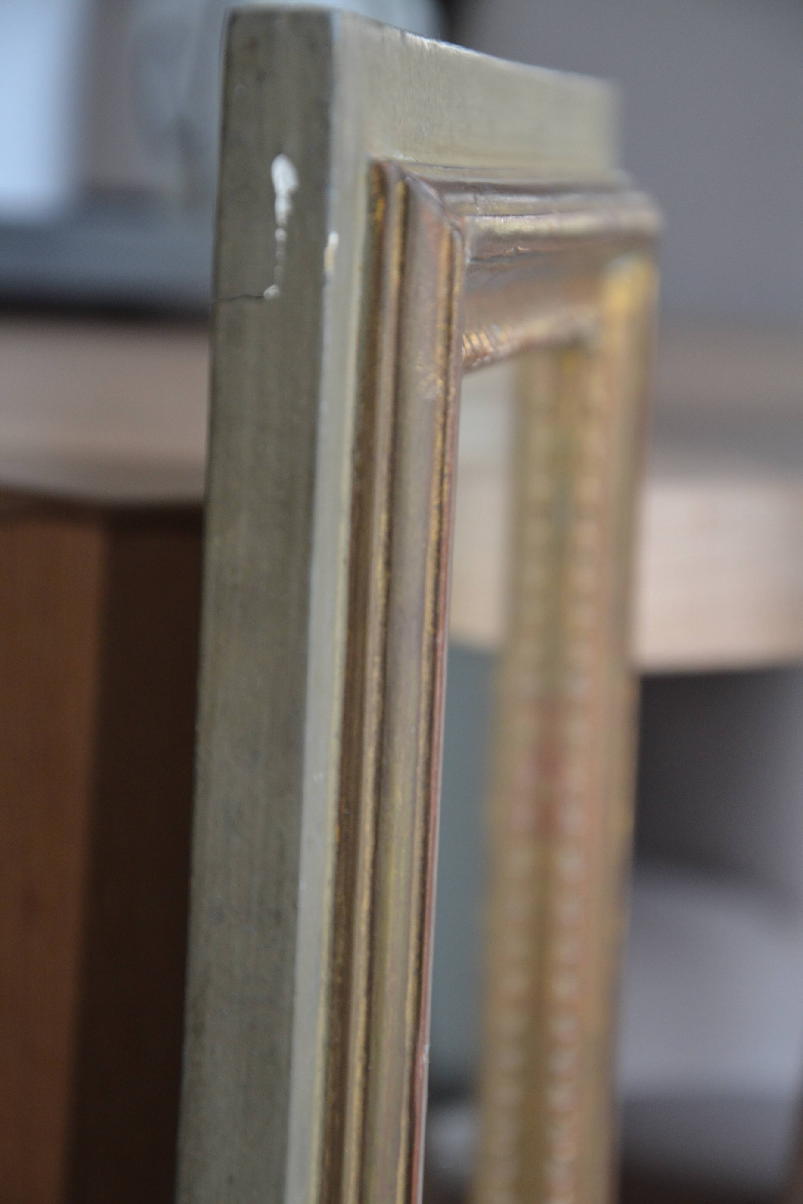 Antique painted and gilded carved wooden rectangular mirror 85.5/31.6