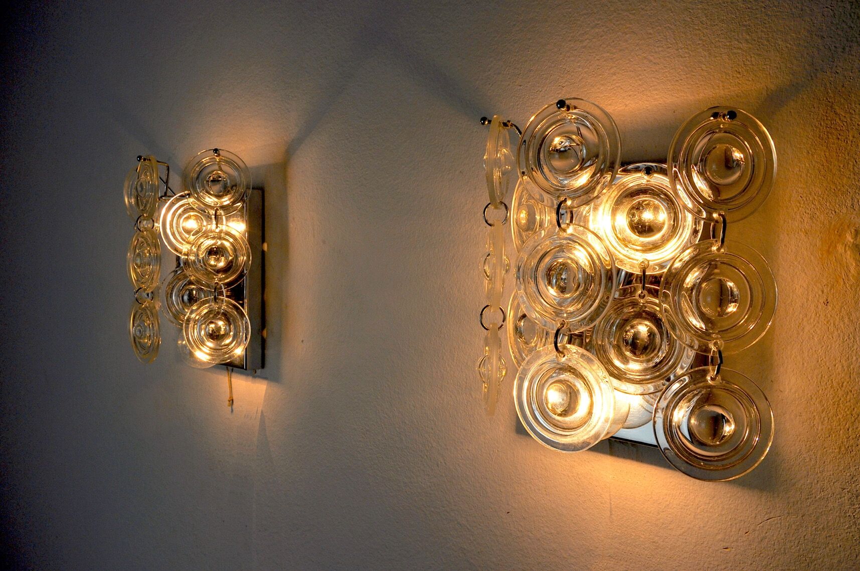 Pair of oscar torlasco wall lamps, murano glass, italy, 1970