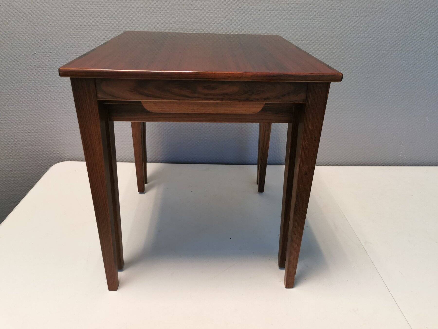 Set of two mid-century side tables in rosewood designed by bent silberg for furniture of denmark.