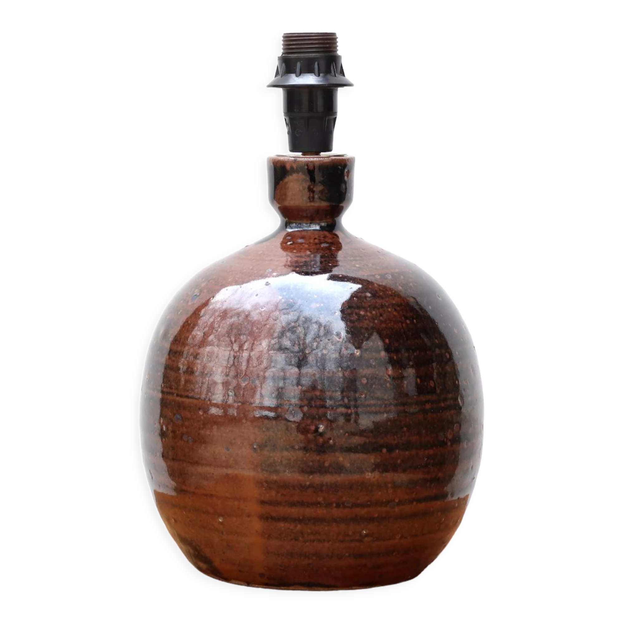 Brown stoneware "ball" lamp foot by Guy Baudat, 70s