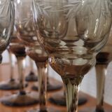 Set of 11 glasses with chiseled vintage 60s transparent brown