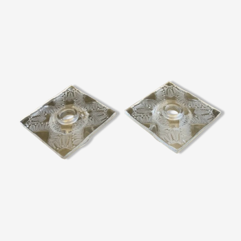 Pair of candle holders, Lalique France -