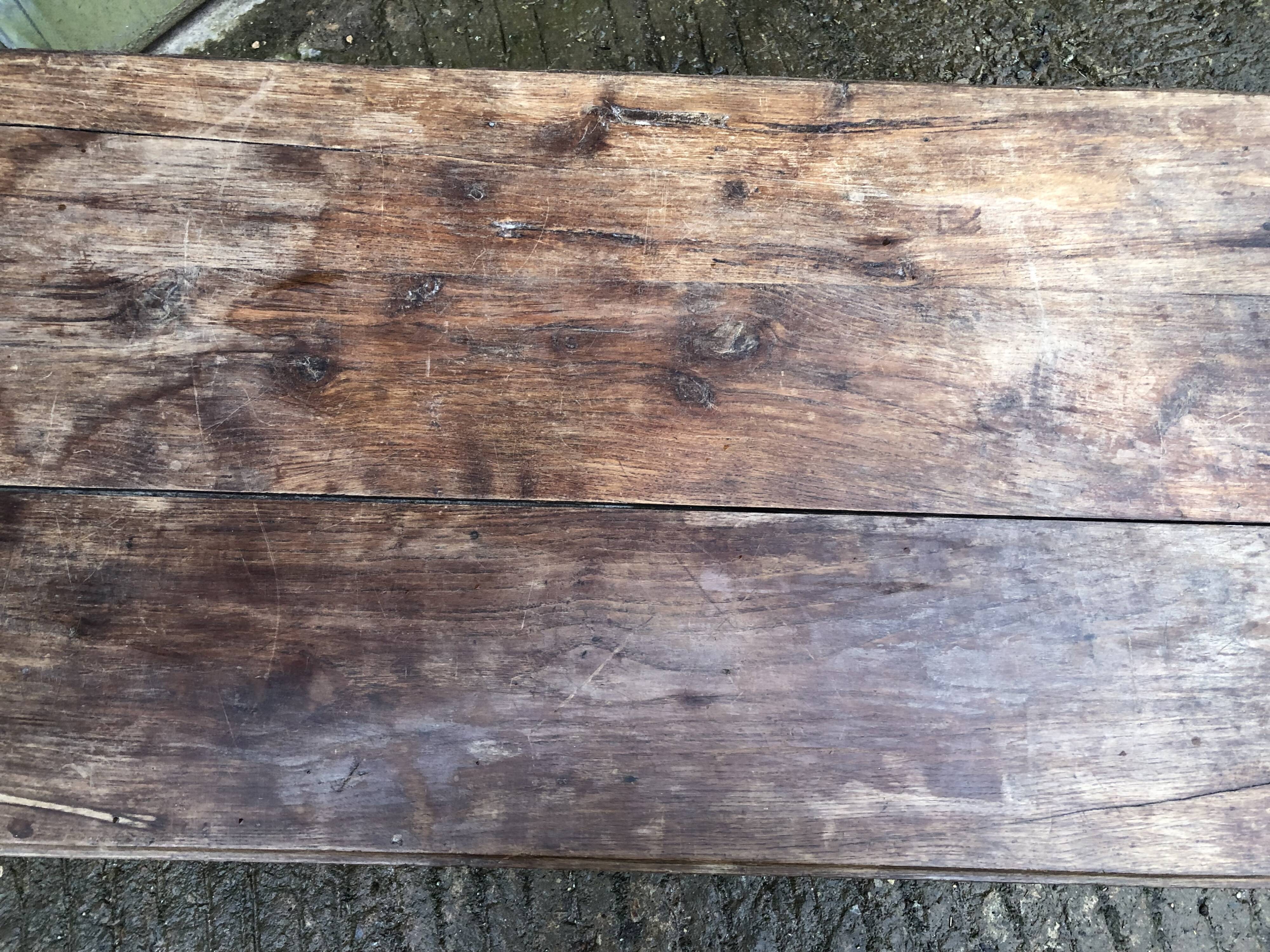 Old coffee table from the Guérandais region in solid oak with 2 front drawers