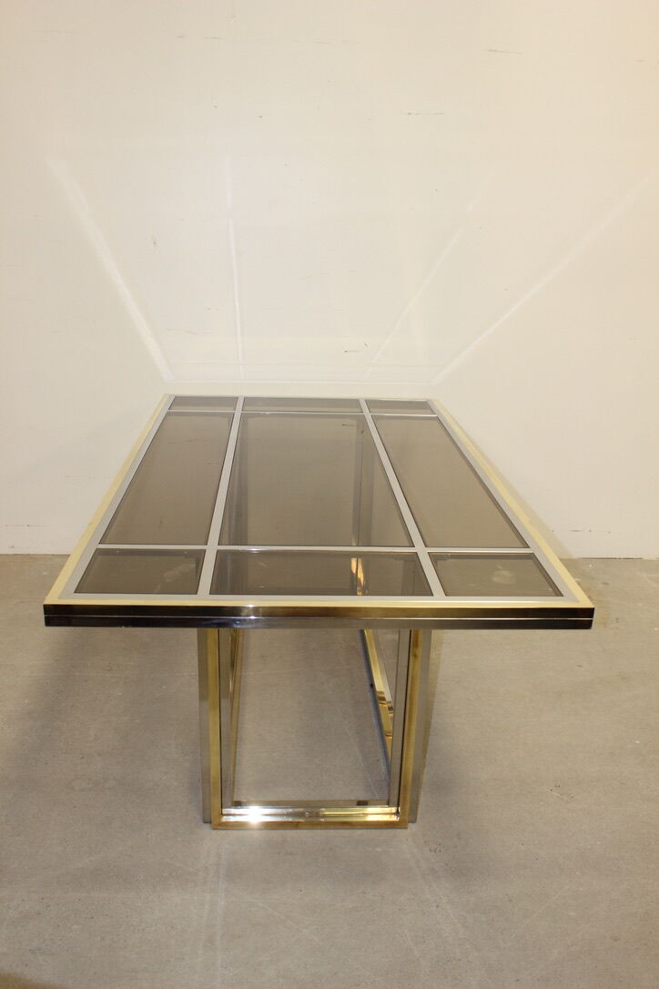 Dining table in chrome-plated steel and brass by Romeo Rega circa 1970