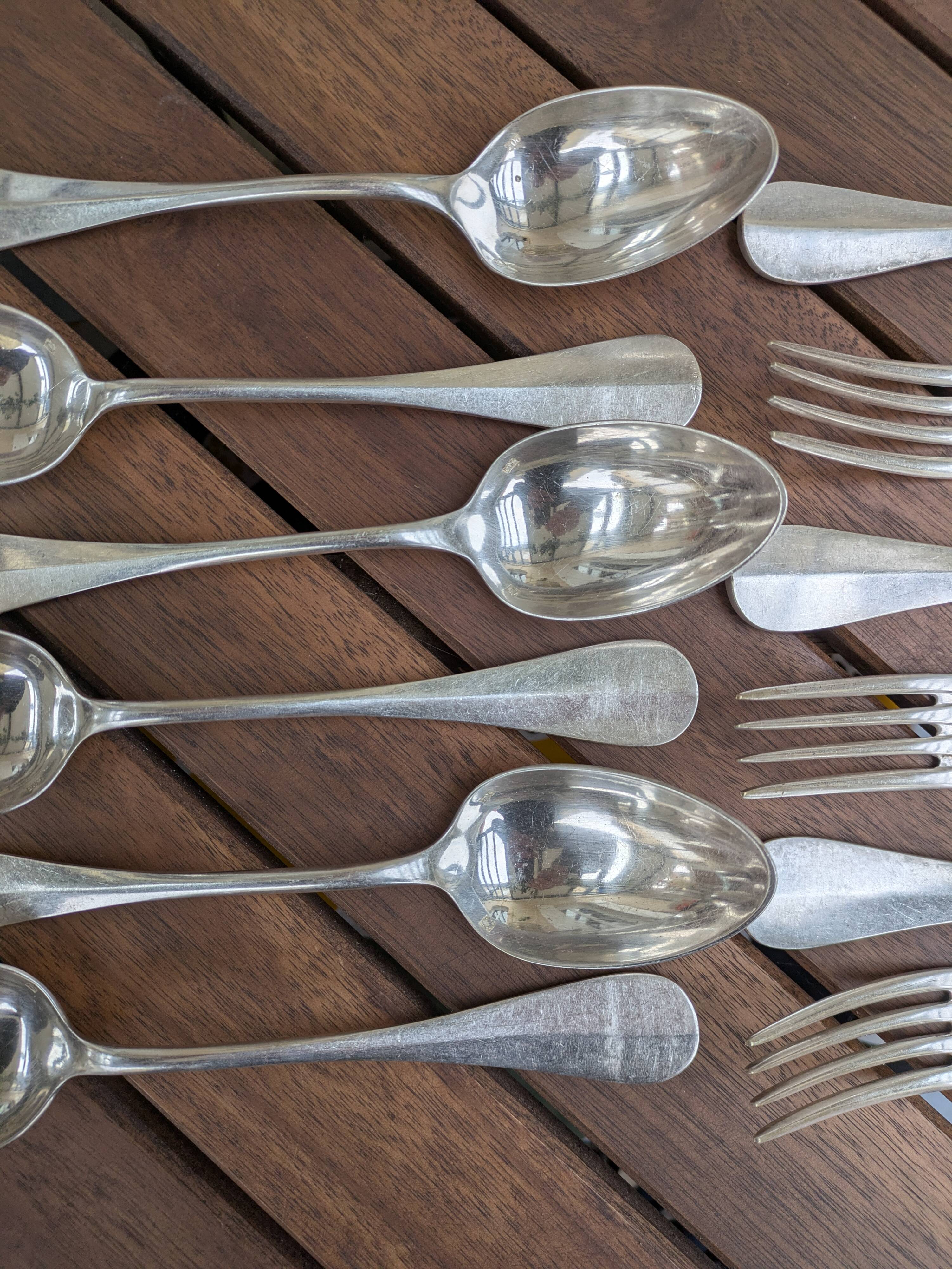 Set of 6 silver plated metal forks and spoons 20g with medallion f